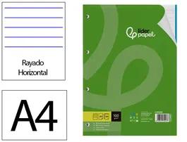 Liderpapel Recambio A4 100 Hojas 100gr Rayado Horizontal 4 Taladros Bandas de 5 Colores
