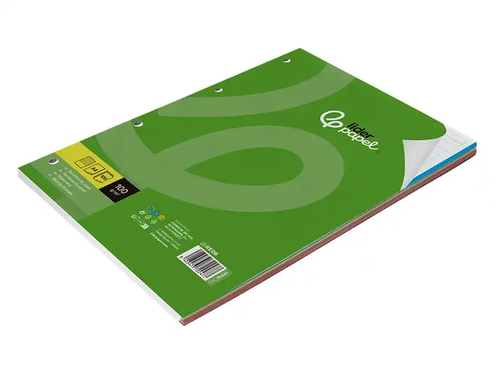 Liderpapel Recambio A4 100 Hojas 100gr Rayado Horizontal 4 Taladros Bandas de 5 Colores