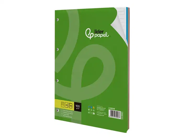 Liderpapel Recambio A4 100 Hojas 100gr Rayado Horizontal 4 Taladros Bandas de 5 Colores