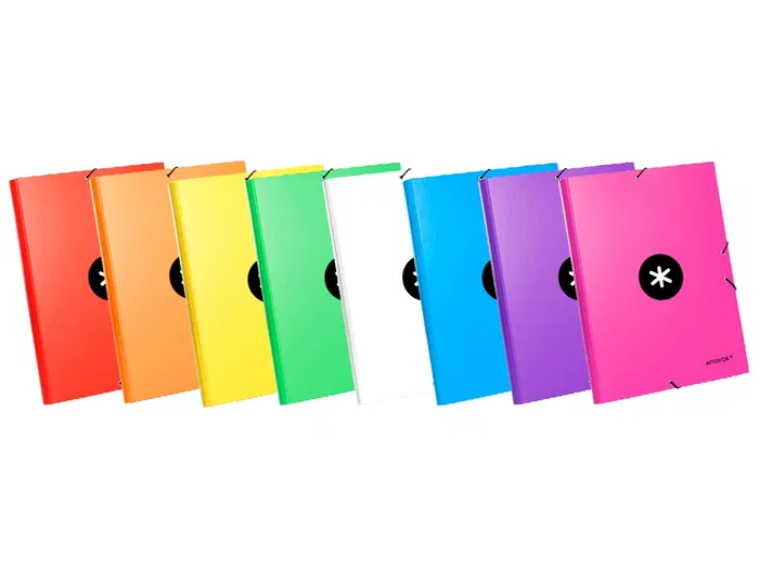 Antartik Carpeta de Gomas Tres Solapas Cartón Forrado A4 Colores Surtidos con Cierre de Gomas