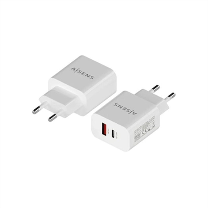 AISENS Cargador de Pared 20W con USB-C PD3.0 y USB-A QC3.0, Blanco