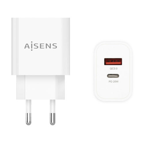 AISENS A110-0681 Cargador USB Pared 20W QC3.0 USB-C PD3.0 1xUSB-A 1xUSB-C Blanco AISENS A110-0681 Cargador USB Pared 20W QC3.0 USB-C PD3.0 1xUSB-A 1xUSB-C Blanco