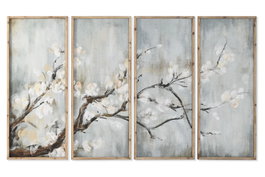 DKD Home Decor Set de 4 Cuadros Cerezo Azul en MDF y Abeto