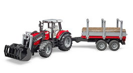 Bruder Tractor Massey Ferguson 7480 con Pala y Remolque 02046, Juguete para Niños +3 Años