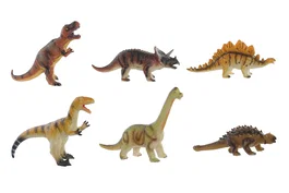 DKD Home Decor Set de 6 Dinosaurios Blandos de PVC Multicolor
