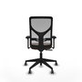 Silla de oficina Motilla con mecanismo Sincro tapizada con Tela color Marrón oscuro y malla color Gris. Equipada con lumbar 1D, Brazos 3D y Ruedas 65 mm parqué