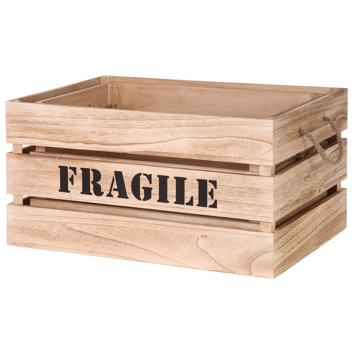 Home Deco Factory Juego 2 Cajas Madera "Fragile" con Asas de Cuerda Encajables Medidas: 54x37x28 cm y 48x31x26 cm
