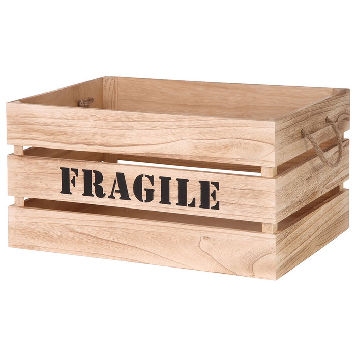 Home Deco Factory Juego 2 Cajas Madera "Fragile" con Asas de Cuerda Encajables Medidas: 54x37x28 cm y 48x31x26 cm