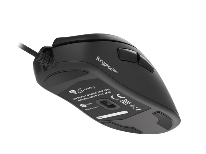 GENESIS Ratón Gaming Krypton 200 para Mano Derecha, USB Óptico 6400 DPI, 6 Botones Programables, Retroiluminación RGB, Negro
