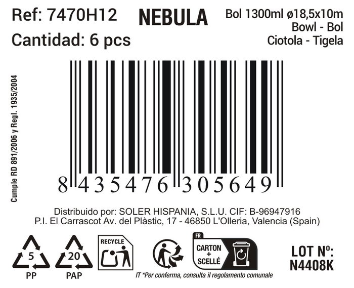 La Mediterranea Bol Nebula 1300ml ø18.3x10cm (Pack de 12)