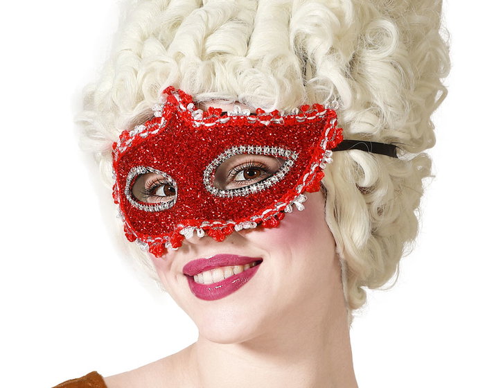 Antifaz rojo con glitter y encaje para mujer Antifaz rojo con glitter y encaje para mujer