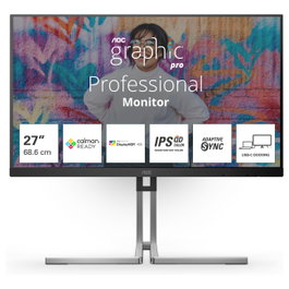 AOC Q27U3CV Monitor 27" IPS Quad HD 2560x1440 75Hz, 4ms, DisplayHDR 400, 98% DCI-P3, USB-C 96W, HDMI, DP, Altavoces, Negro