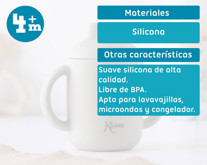 KioKids Taza de Aprendizaje de Silicona Gris con Asas, 120 ml, para Bebés +4 Meses KioKids Taza de Aprendizaje de Silicona Gris con Asas, 120 ml, para Bebés +4 Meses
