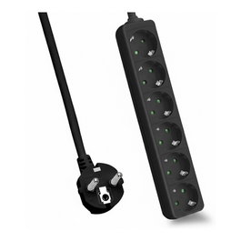 Helos Regleta de enchufes CLASSIC 6 salidas, Negro, 1,5 m
