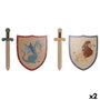 DKD Home Decor Set de 2 Espadas de Madera Multicolor