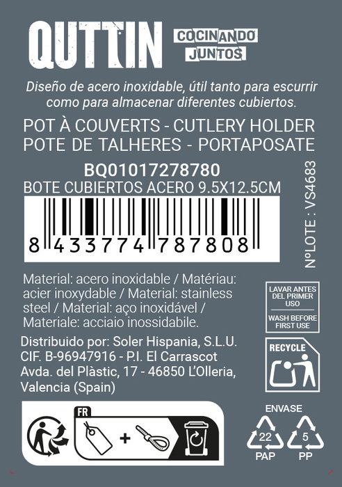 Inde Bote Cubiertos Acero 9.5x12.5x9.5 cm (12 Unidades)