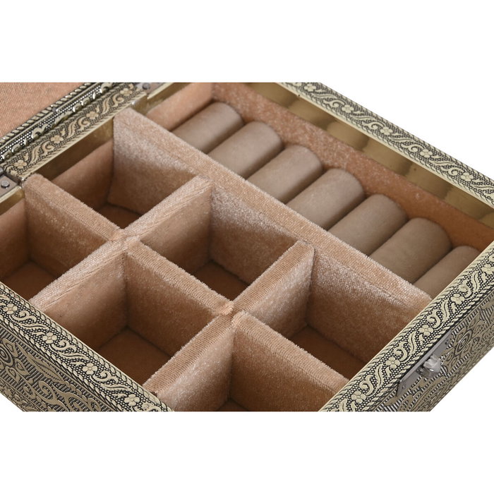DKD Home Decor Joyero de Madera y Aluminio Champán 18x18x6 cm