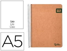 Liderpapel Cuaderno Espiral A5 120 Hojas, Papel 80g 100% Reciclado, Tapa Kraft Contracolada, para Notas, Dibujo o Viaje - Liso