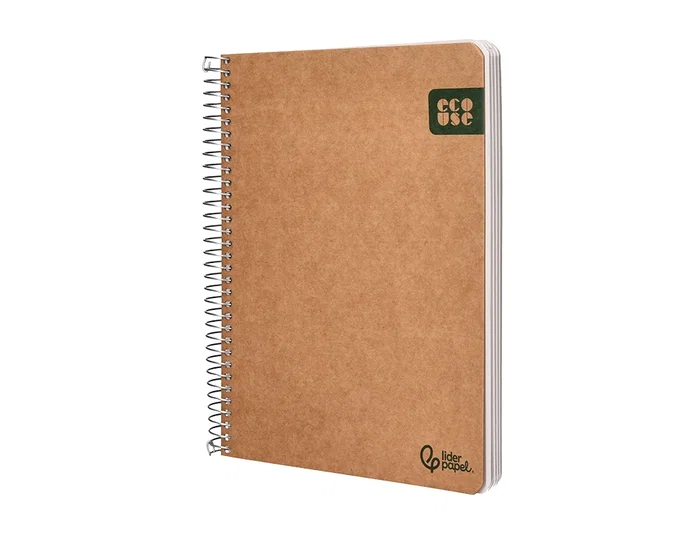 Liderpapel Cuaderno Espiral A5 120 Hojas, Papel 80g 100% Reciclado, Tapa Kraft Contracolada, para Notas, Dibujo o Viaje - Liso