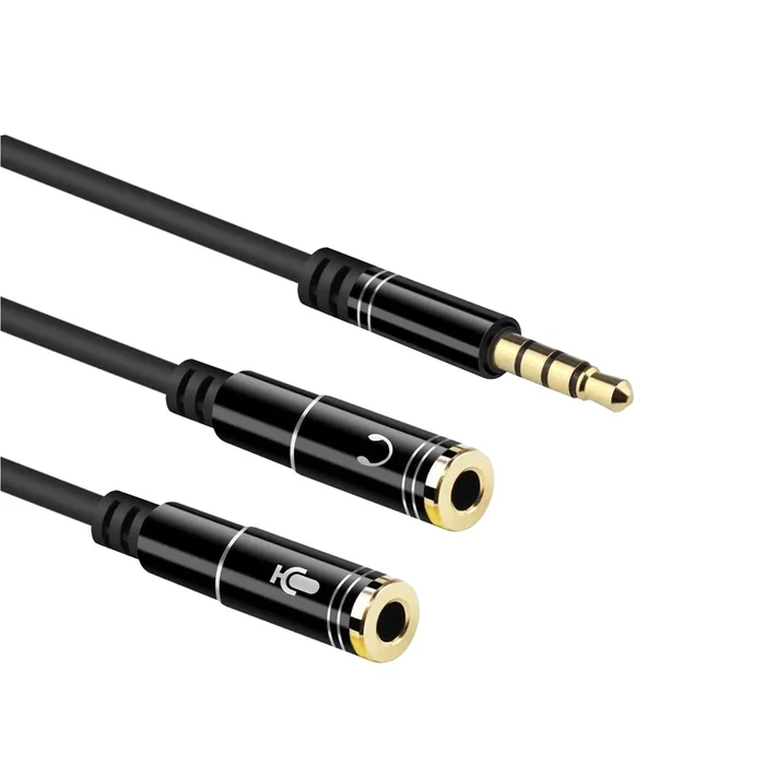 Ewent EC1641 Cable de Audio Adaptador de Jack 3.5mm 4 Pines Macho a 2x Jack 3.5mm 3 Pines Hembra - 0.3 m, Negro