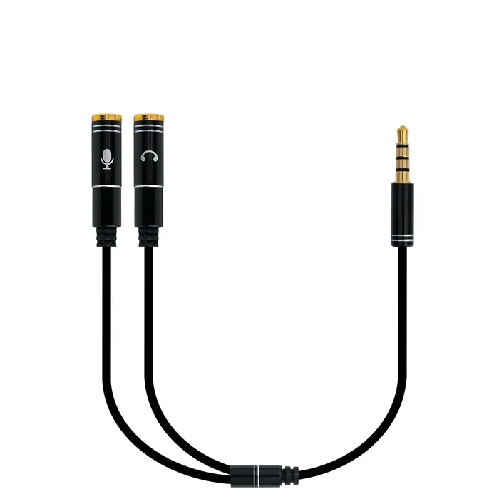 Ewent EC1641 Cable de Audio Adaptador de Jack 3.5mm 4 Pines Macho a 2x Jack 3.5mm 3 Pines Hembra - 0.3 m, Negro
