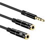 Ewent EC1641 Cable Adaptador Audio Jack 3.5 mm 4 Pines Hembra a 2x 3.5 mm 3 Pines Macho para Auriculares y Micrófono, 0.30m, Negro