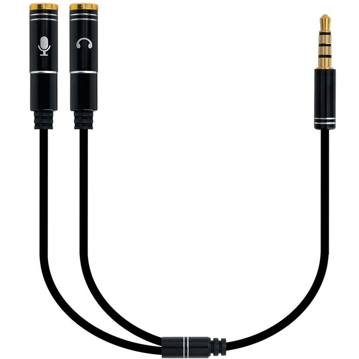Ewent EC1641 Cable Adaptador Audio Jack 3.5 mm 4 Pines Hembra a 2x 3.5 mm 3 Pines Macho para Auriculares y Micrófono, 0.30m, Negro