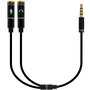 Ewent EC1641 Cable Adaptador Audio Jack 3.5 mm 4 Pines Hembra a 2x 3.5 mm 3 Pines Macho para Auriculares y Micrófono, 0.30m, Negro
