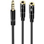 Ewent EC1641 Cable Adaptador Audio Jack 3.5 mm 4 Pines Hembra a 2x 3.5 mm 3 Pines Macho para Auriculares y Micrófono, 0.30m, Negro