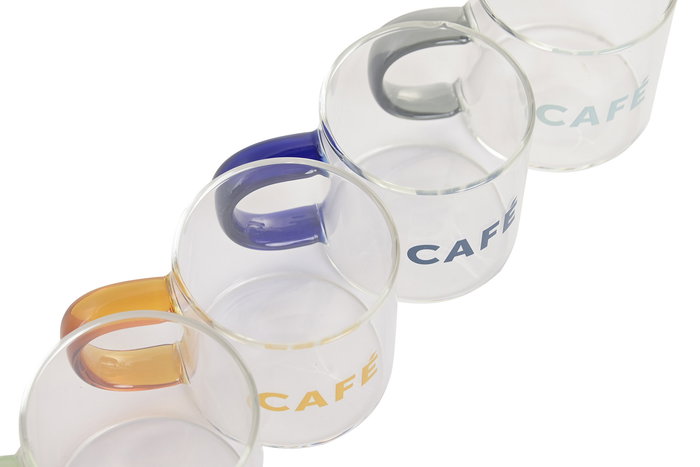 DKD Home Decor Cafe Basicos Set de 4 Tazas de Vidrio Borosilicato 120ml Multicolor 6x6x9cm