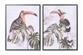 DKD Home Decor Cuadro Lienzo Ave Hojas Surtido de 4 Piezas 45x2,5x60 cm