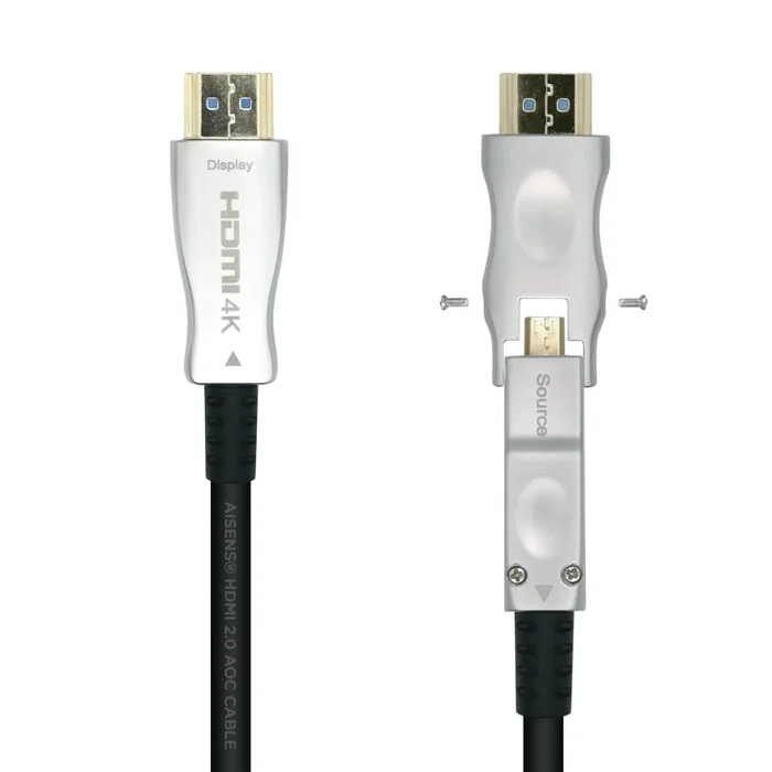 Aisens A148-0513 Cable HDMI 2.0 AOC Premium 40m, Tipo A Macho a Micro HDMI Tipo D Macho, 18Gbps 4K@60Hz HDR10 ARC, Fibra Óptica/Cobre, Incluye Adaptador