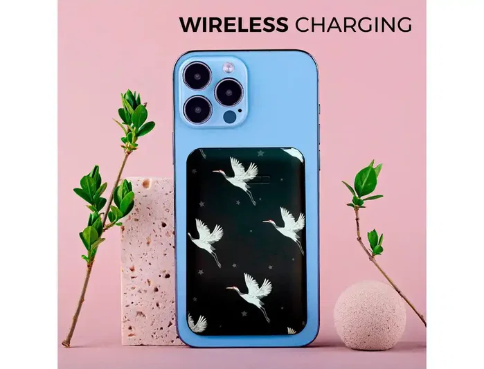 Wondee Batería externa inalámbrica 5.000 mAh con estampado de cigüeñas Wondee Batería externa inalámbrica 5.000 mAh con estampado de cigüeñas