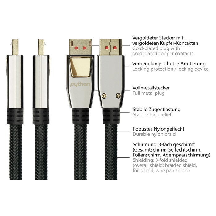 PYTHON Series GC-M0218 Cable Adaptador DisplayPort 1.4 a HDMI 2.0 de 3m 4K UHD @ 60Hz Negro PYTHON Series GC-M0218 Cable Adaptador DisplayPort 1.4 a HDMI 2.0 de 3m 4K UHD @ 60Hz Negro