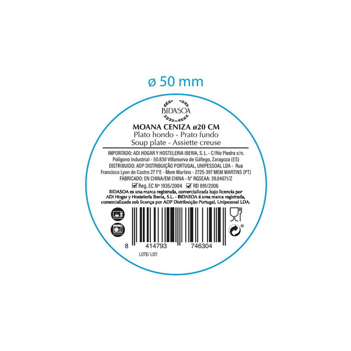 Plato Hondo Cerámico Moana Bidasoa 20 cm (12 Unidades) Plato Hondo Cerámico Moana Bidasoa 20 cm (12 Unidades)