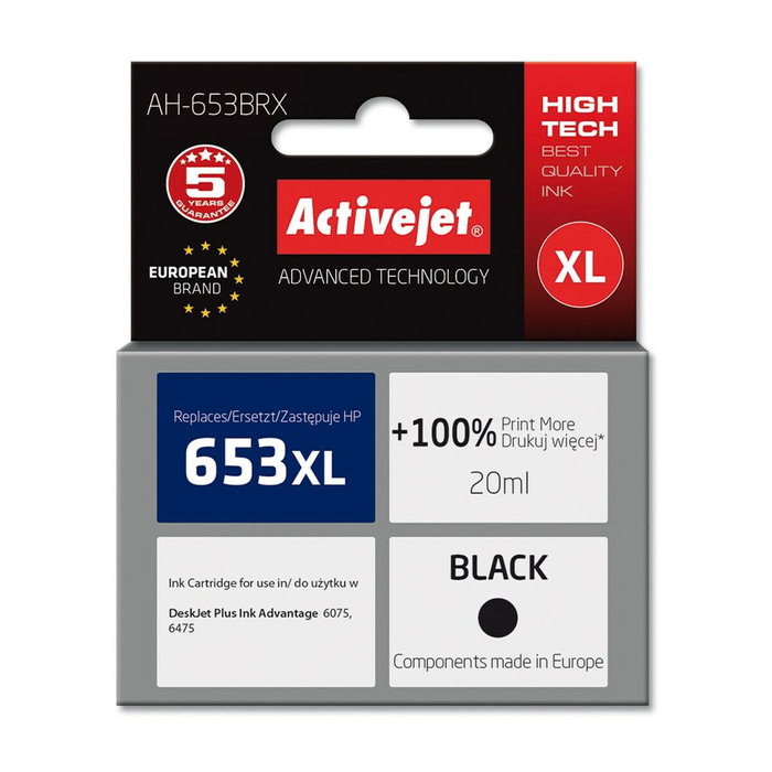 Activejet tinta ah-653brx para impresoras hp recambio hp 653xl 3ym75ae premium 720 pÁginas negro Activejet tinta ah-653brx para impresoras hp recambio hp 653xl 3ym75ae premium 720 pÁginas negro