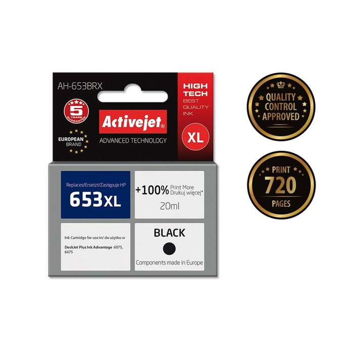 Activejet tinta ah-653brx para impresoras hp recambio hp 653xl 3ym75ae premium 720 pÁginas negro Activejet tinta ah-653brx para impresoras hp recambio hp 653xl 3ym75ae premium 720 pÁginas negro