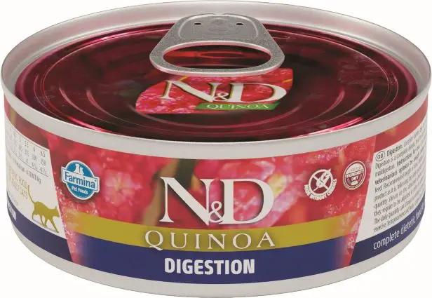 Farmina N&D Cat Quinoa Digestion Comida Húmeda para Gatos Sabor Pollo y Granada, Pack 24 latas x 80 gr Farmina N&D Cat Quinoa Digestion Comida Húmeda para Gatos Sabor Pollo y Granada, Pack 24 latas x 80 gr