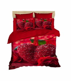 L'essentiel linge de maison Juego Funda Nórdica Doble 191, Rojo y Verde, 200x220cm, con Fundas de Almohada 50x70cm, Microsatén Poliéster y Algodón