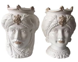 DKD Home Decor Macetero de Porcelana Cabeza Siciliana 10x10x14,5 cm