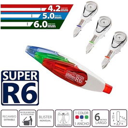OFFICE BOX Cinta Correctora Recambio Retráctil R6 4.2 mm x 6M Rojo (Set de 24) (Set de 24)