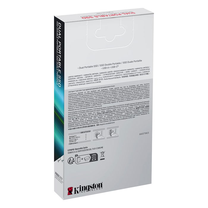 Kingston 2TB SSD Externo, Portable, USB-A/USB-C, Velocidad 1050MB/s, USB 3.2 Gen 2