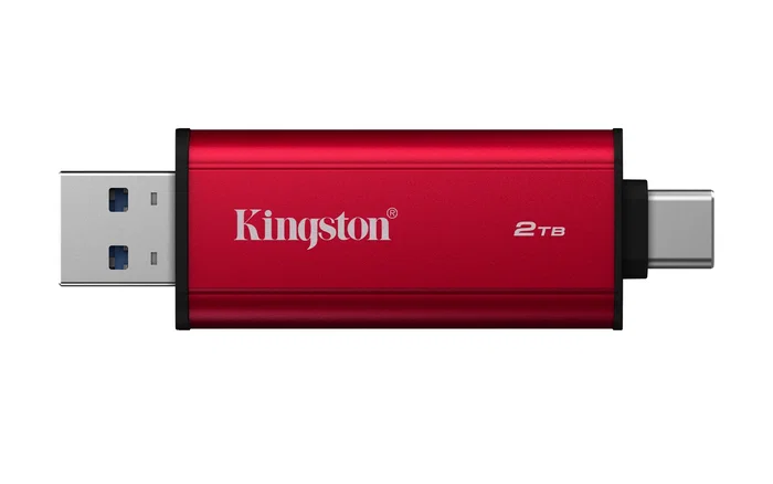 Kingston XS2000 Dual Portable SSD 2TB - USB-C y USB-A 3.2 Gen 2, 1050MB/s, Metal - Negro/Rojo