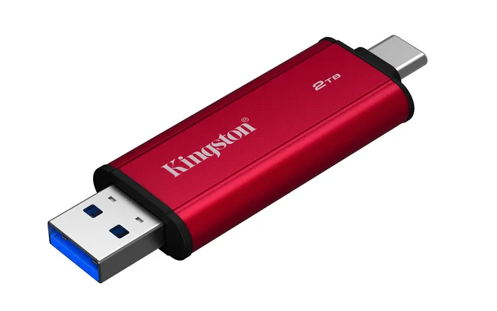 Kingston XS2000 Dual Portable SSD 2TB - USB-C y USB-A 3.2 Gen 2, 1050MB/s, Metal - Negro/Rojo