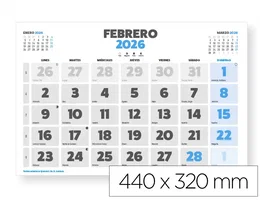 Liderpapel Calendario Pared Clásico 2026 Lomo Engomado 44x32 cm Papel 128 gr