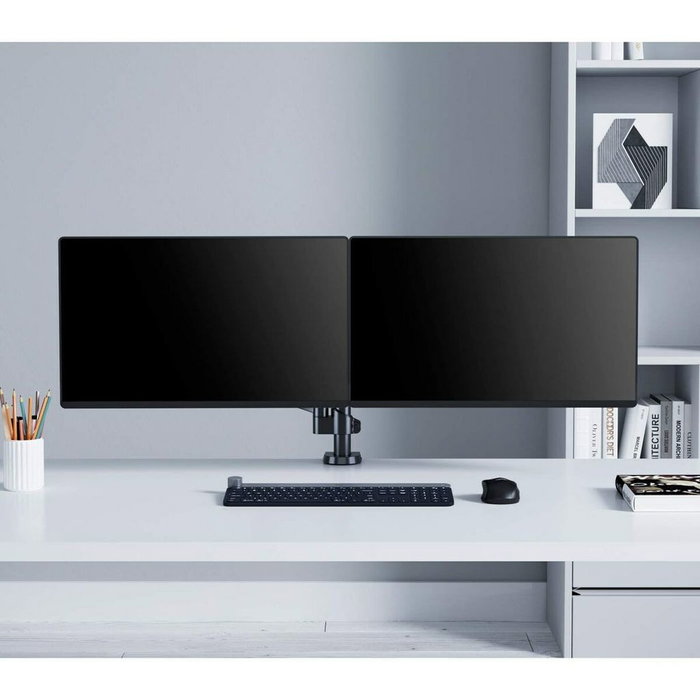 MANHATTAN Soporte Doble de Sobremesa Articulado con Resorte de Goma para Dos Monitores de 17 a 32 Pulgadas