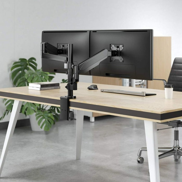 MANHATTAN Soporte Doble de Sobremesa Articulado con Resorte de Goma para Dos Monitores de 17 a 32 Pulgadas
