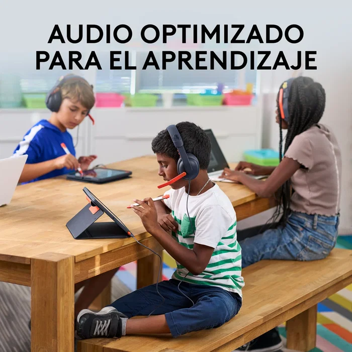 Logitech Zone Learn Auriculares Diadema Alámbricos con Microfono para Educación, USB-C y 3.5mm, Ajuste Microajustable para Estudiantes, Diseño Durable (Azul/Naranja)