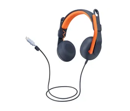 Logitech Zone Learn Auriculares Diadema Alámbricos con Microfono para Educación, USB-C y 3.5mm, Ajuste Microajustable para Estudiantes, Diseño Durable (Azul/Naranja)