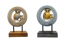 DKD Home Decor Figuras de Búhos en Resina y Metal (Pack de 2)